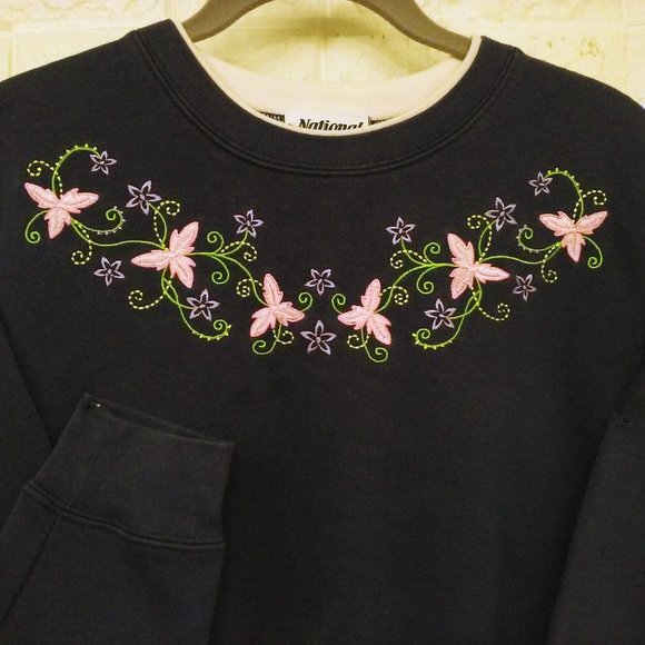 Lot of 2 Vintage Grandma Sweatshirt Novelty Sweater -L Double Collar Floral Blue - Picture 8 of 11